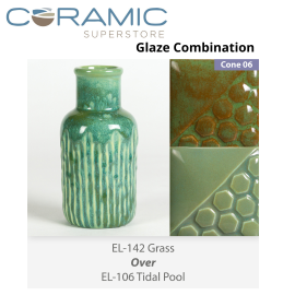 Grass EL142 over Tidal Pool EL106 Glaze Combination